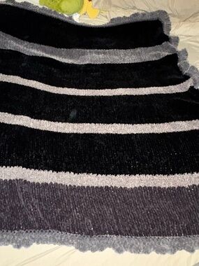 Homemade by me🫶🏼 Cozy Striped Chenille Throw Blanket - Black & Gray